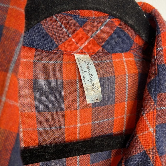 Free People orange and navy plaid button shirt M - Picture 4 of 9